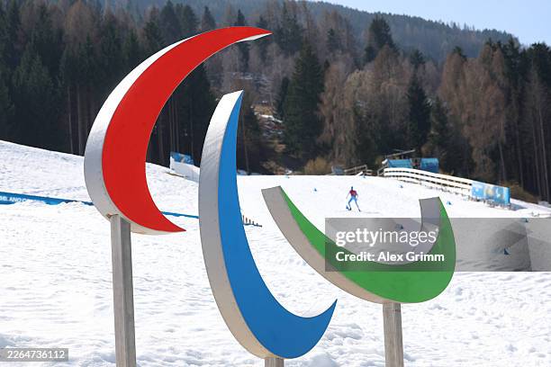 Athletes compete during an official training session ahead of the Paralympic Winter Games Milano Cortina 2026 at Tesero Cross-Country Skiing Stadium...