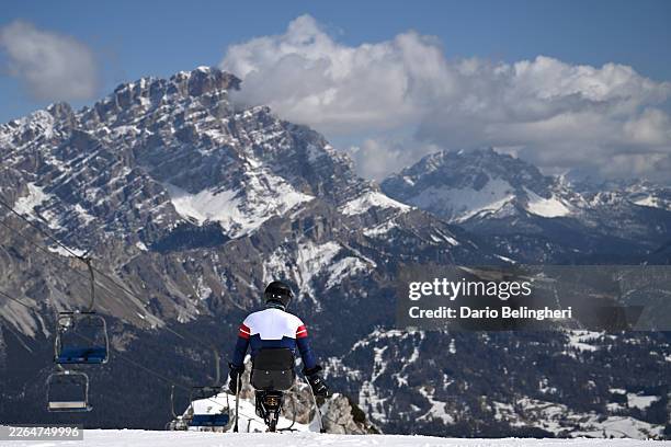 General view of an Athlete of Team USA during a Para Alpine Skiing training session ahead of the Milano Cortina 2026 Winter Paralympic Games at...