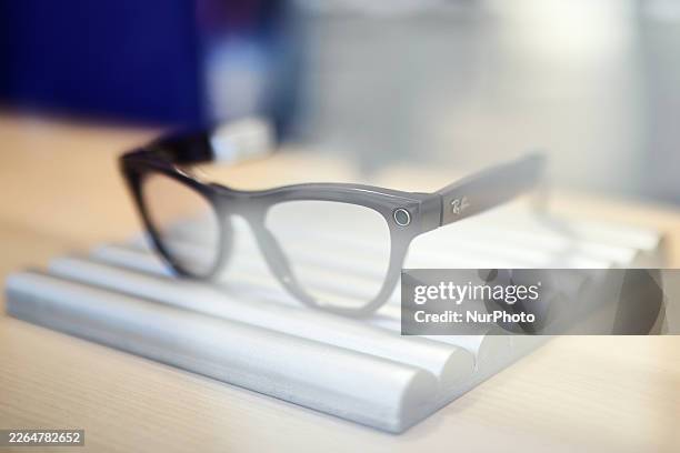 The Ray-Ban Meta Wayfarer Gen 2 smart glasses display at the Meta exhibit during the Fira Gran Via features an upgraded 12-megapixel ultra-wide...