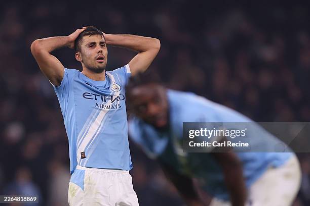 Rodri of Manchester City looks dejected following the Premier League match between Manchester City and Nottingham Forest at Etihad Stadium on March...