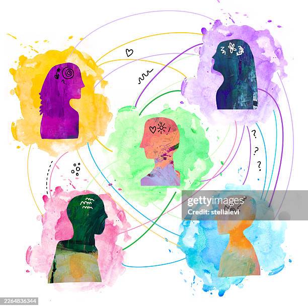 communication concept. group of diverse people communicating - sharing concept stock illustrations