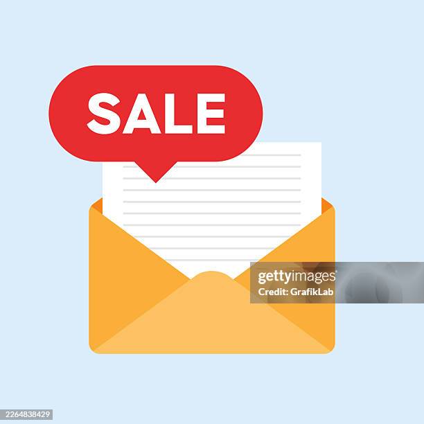 e-mail icon offering sale opportunity - open envelope stock illustrations