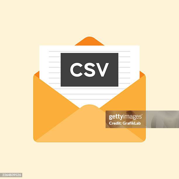 mail icon containing data in csv format - open envelope on table stock illustrations