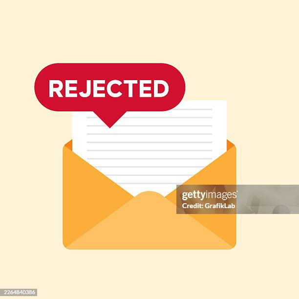 open envelope containing rejected application document and warning notification - open envelope stock illustrations