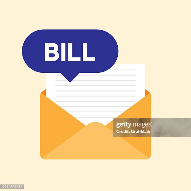open mail envelope containing bill document and payment notification - opening envelope stock illustrations