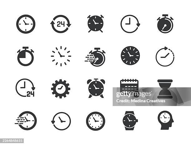 time icons - glyph solid series icon - work zone stock illustrations