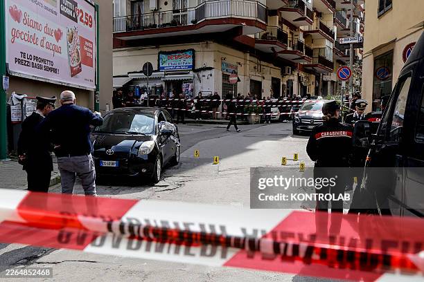 Investigators are inspecting the car in which Palumbo Castrese, 79 years old, a person known to law enforcement, was shot and killed in the Marano...