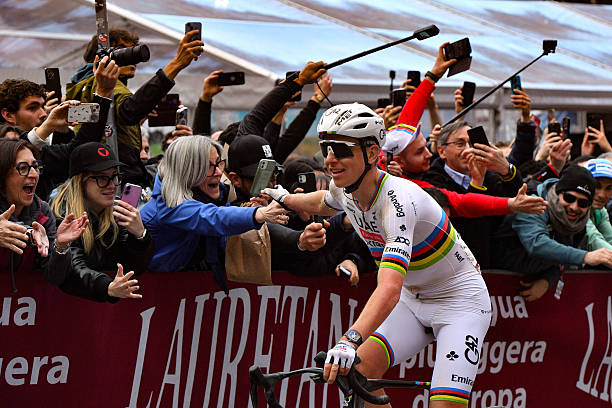 Pogacar Tadej of Team UAE Team ADQ faces the race before the finish line during the Italy Cycling Strade Bianche Men in Siena, Italy, on March 7,...