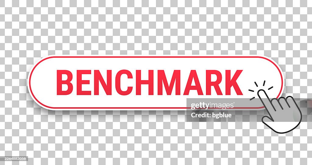 Benchmark - 3D click web button with hand cursor on blank background