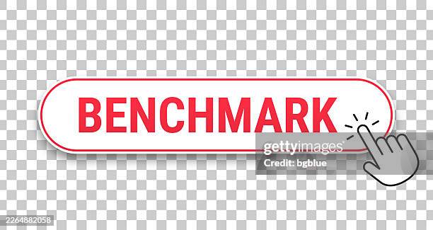benchmark - 3d click web button with hand cursor on blank background - yardstick stock illustrations