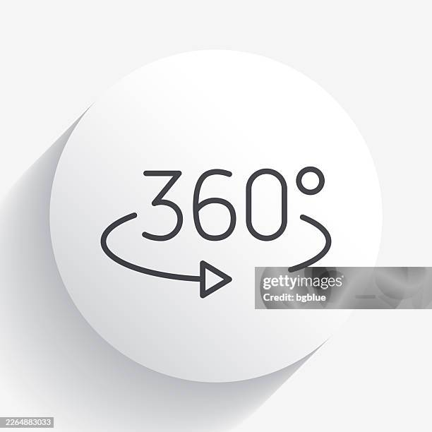 360 degree rotation. icon on circle button with long shadow - virtual tour button stock illustrations