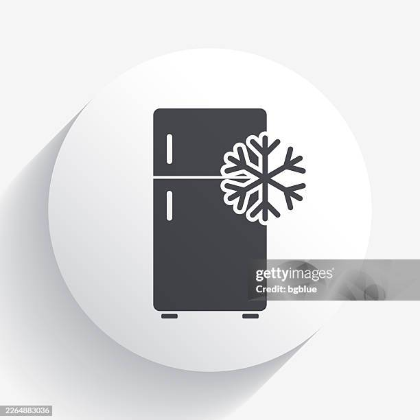 fridge with snowflake. icon on circle button with long shadow - sub zero kitchen stock illustrations