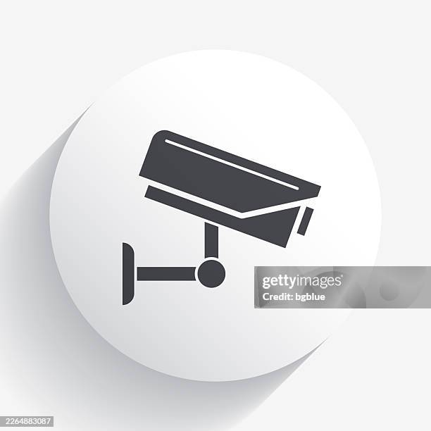 cctv - security camera. icon on circle button with long shadow - video camera 3d stock illustrations