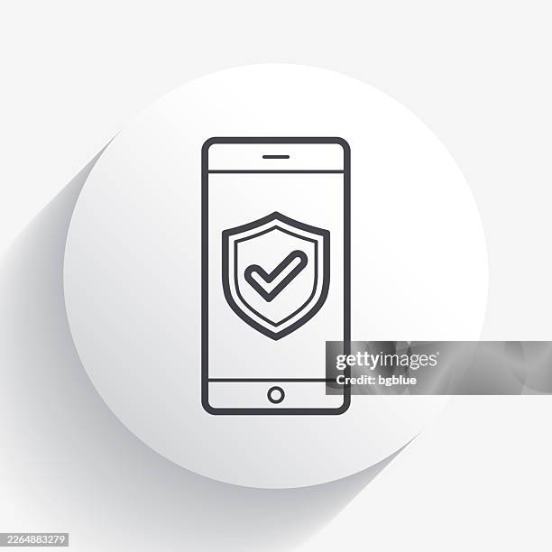secure smartphone. icon on circle button with long shadow - quality control approved stock illustrations