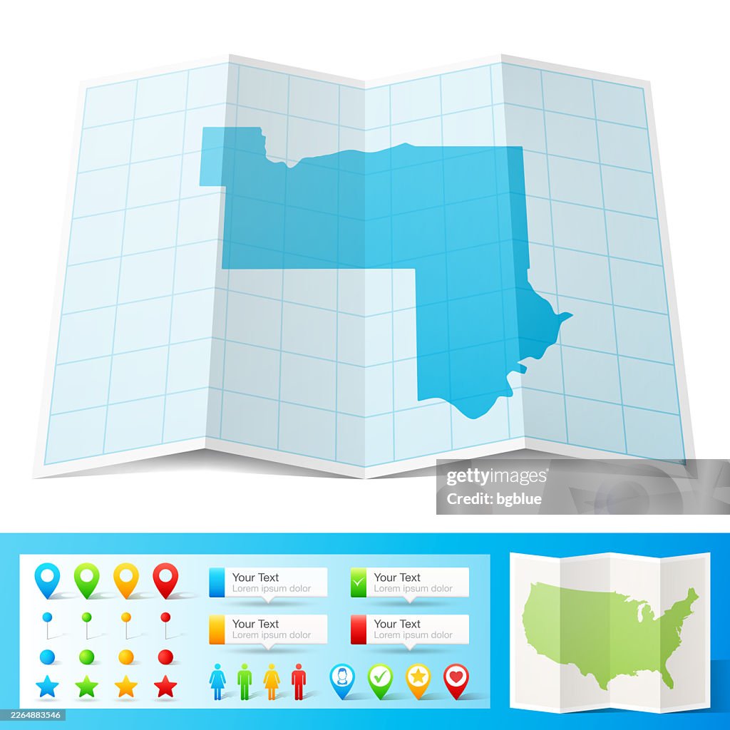 Karte des Muskogee County, Oklahoma mit Standortansteckern auf weißem Hintergrund