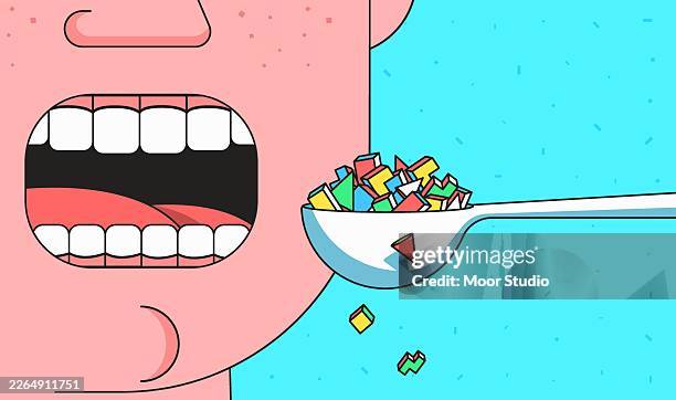 man eating mivroplastic concept illustration - microplastic spoon stock illustrations