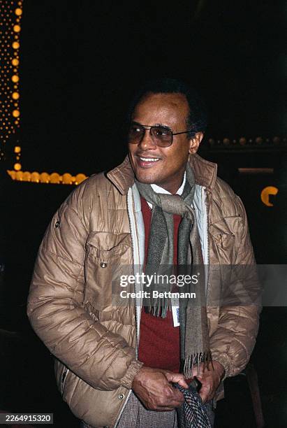 American singer and actor Harry Belafonte at rehearsals for 'Night of 100 Stars', a gala benefit for the Actors' Fund of America, at Radio City Music...