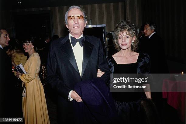 American actor Gregory Peck and his wife Veronique Passani attending the after-party of 'Night of 100 Stars', a gala benefit for the Actors' Fund of...