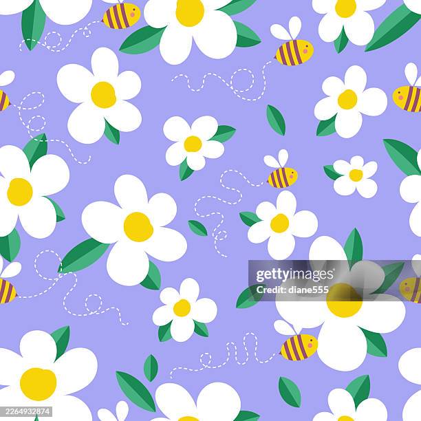 colorful spring sale flowers template on a purple background - bumblebee white stock illustrations