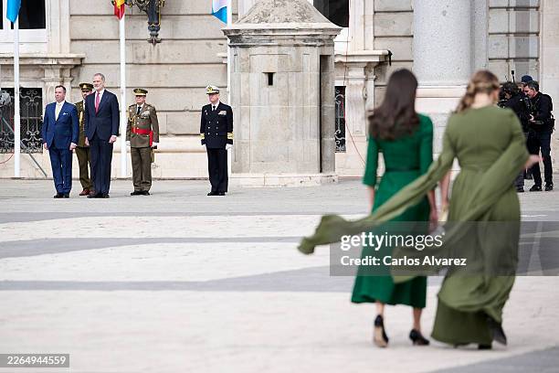 King Felipe VI of Spain and Queen Letizia of Spain receive Grand Duke Guillaume of Luxembourg and Grand Duchess Stephanie of Luxembourg at the Royal...