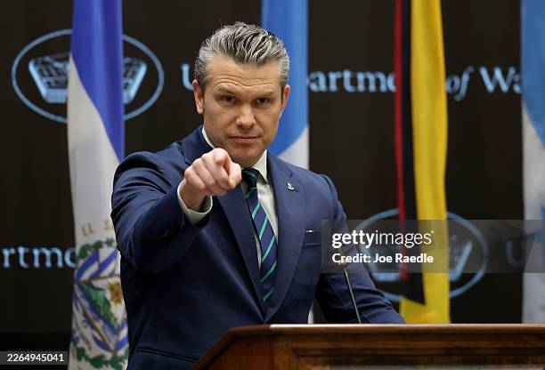 Defense Secretary Pete Hegseth speaks during the inaugural Americas Counter Cartel Conference at the U.S. Southern Command Headquarters on March 05,...