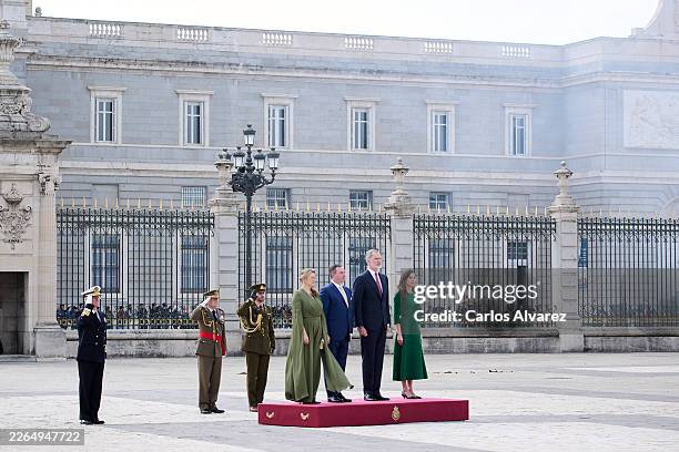 King Felipe VI of Spain and Queen Letizia of Spain receive Grand Duke Guillaume of Luxembourg and Grand Duchess Stephanie of Luxembourg at the Royal...