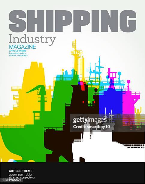 shipping or freight magazine cover template - container ship captain stock illustrations