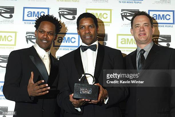 Jamie Foxx, Denzel Washington and Tom Hanks at "The 17th Annual American Cinematheque Award Honoring Denzel Washington" at the Beverly Hilton Hotel...