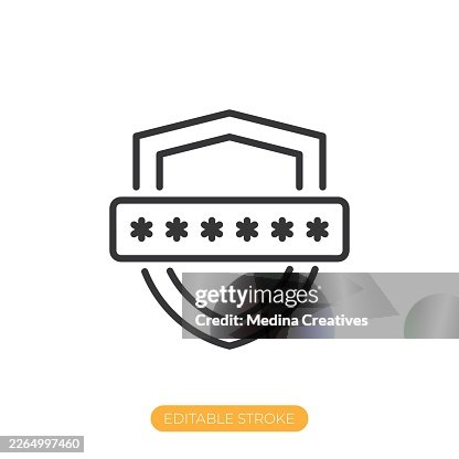 Secured shield icon. Editable stroke thin line icon Secured shield icon. Editable stroke thin line icon
