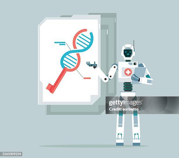 ai robot - dna key - robotics lab stock illustrations