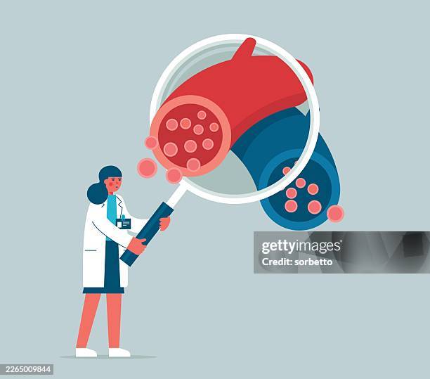 illustrations, cliparts, dessins animés et icônes de vaisseau sanguin - loupe - femme médecin - artère humaine