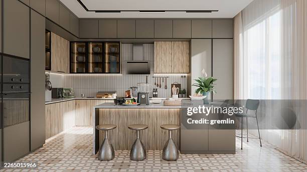 modern kitchen design - kitchen island stock pictures, royalty-free photos & images