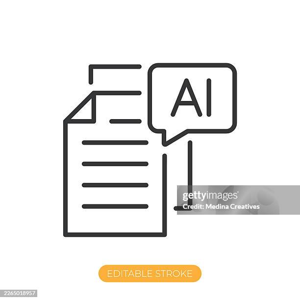 ai document icon. editable stroke thin line icon - machine learning data science stock illustrations