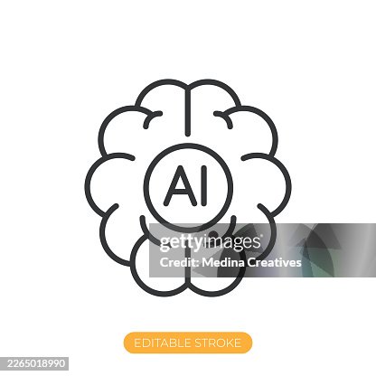 AI brain icon. Editable stroke thin line icon AI brain icon. Editable stroke thin line icon