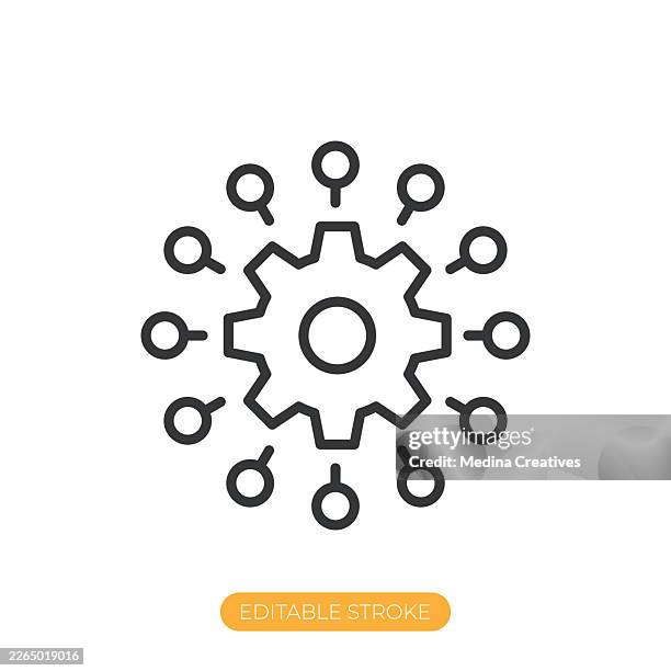 centralized network settings icon. editable stroke thin line icon - silicon wafer stock illustrations