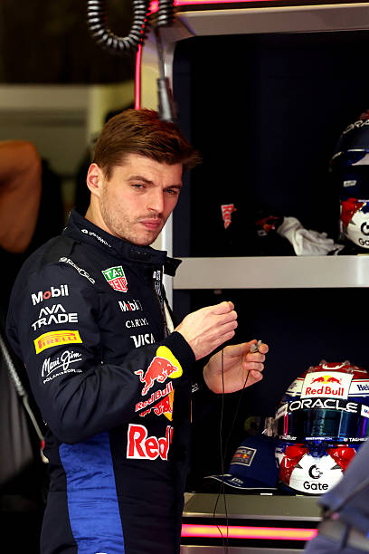 Max Verstappen of the Netherlands and Oracle Red Bull Racing prepares to drive in the garage during practice ahead of the F1 Grand Prix of Australia...