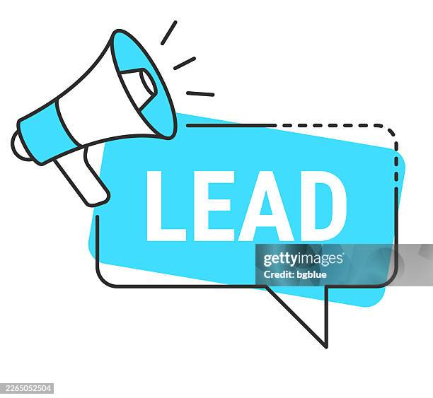 lead - speech bubble and megaphone on white background - leading edge technology stock illustrations