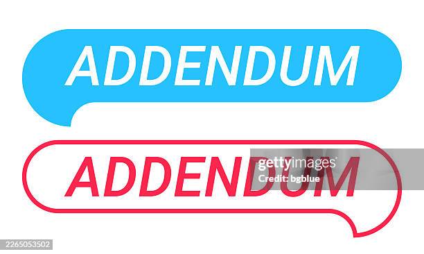 addendum - blue and red speech bubble on white background - appendix icon vector stock illustrations