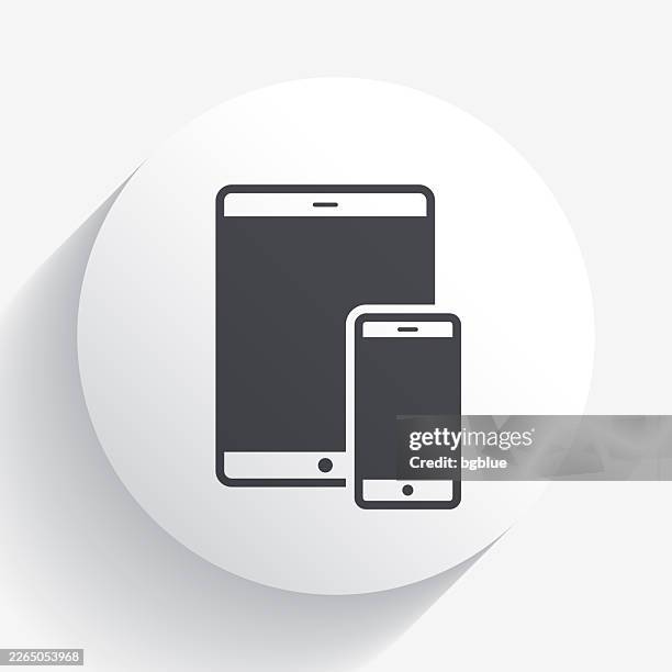 tablet pc and smartphone. icon on circle button with long shadow - iphone blank screen stock illustrations
