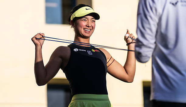Alexandra Eala of the Philippines warms up before playing against Coco Gauff of the United States in the third round on Day 5 of the BNP Paribas Open...