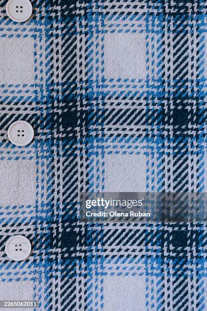 blue plaid fabric texture with white buttons and check pattern. - twill texture stock pictures, royalty-free photos & images