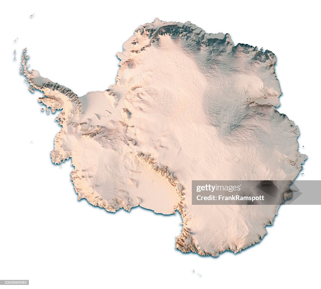 Antarctica Ice Shelf Topographic Map 3D Render Isolated Neutral