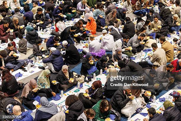 An open Iftar event is held at Tottenham Hotspur stadium on March 06, 2026 in London, England. The Ramadan Tent Project is known for holding Open...