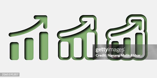 growing graph icon set with paper cut style - high level stock illustrations