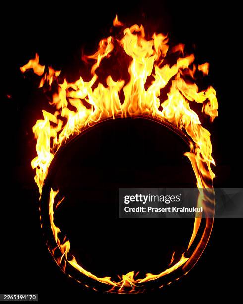 intense ring of fire burning against black background - ring of fire with jewel stock pictures, royalty-free photos & images