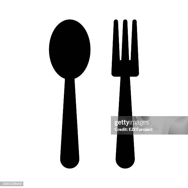 spoon and fork silhouette icon for restaurant and dining. cutlery set symbol isolated on white background for food menu. eating utensils icon for cafe, kitchen, and catering services - chef logo stock illustrations