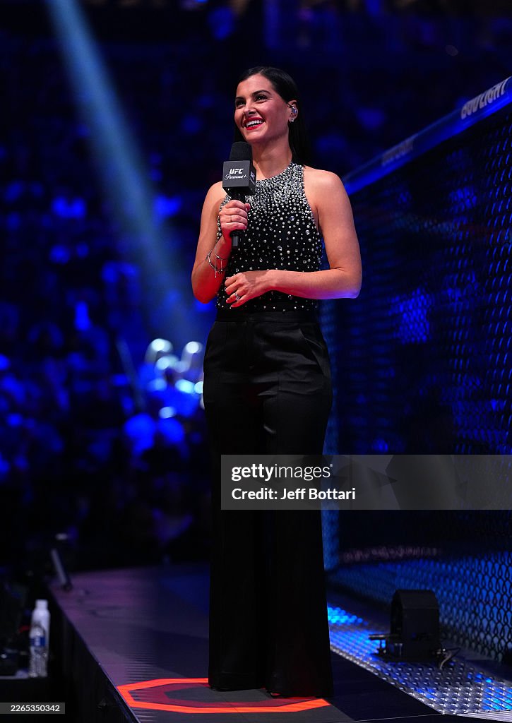 Ufc Reporter Reporter Megan Olivi is seen during the UFC 326 event at T-Mobile ...