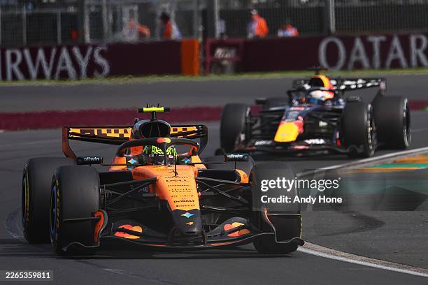 Lando Norris of Great Britain driving the McLaren MCL40 Mercedes on track during the F1 Grand Prix of Australia at Albert Park Grand Prix Circuit on...