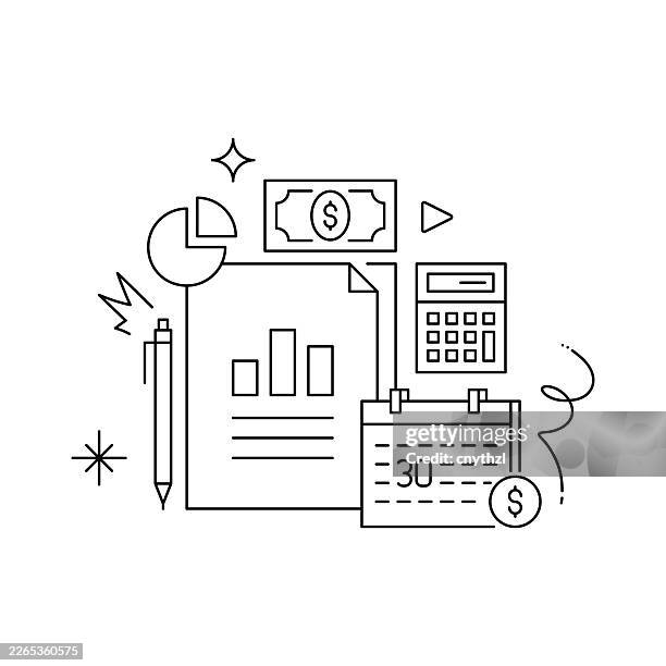 accounting concept line art style vector illustration. design for web page, banner, poster, print etc. - tax auditing stock illustrations