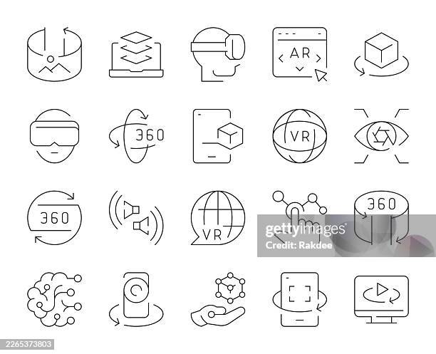 virtual reality - thin line icons - camera sensor stock illustrations